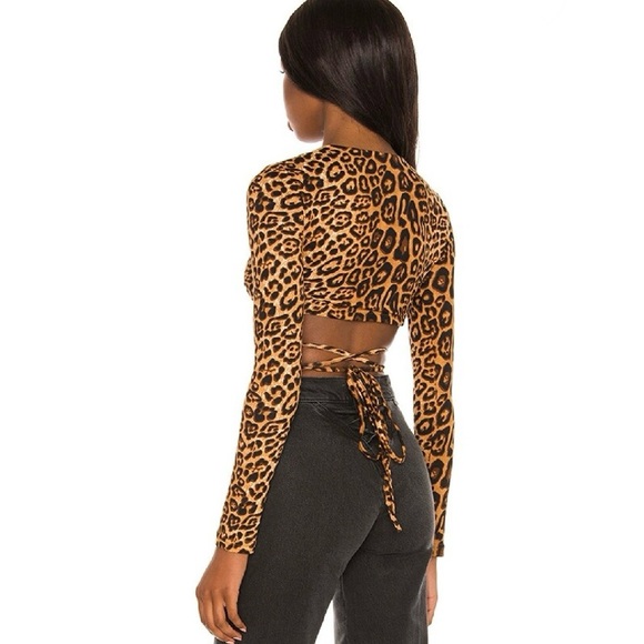 Superdown Mikaela Leopard Print Wrap Top SZ Small Long Sleeve Coachella NWT - Picture 8 of 8